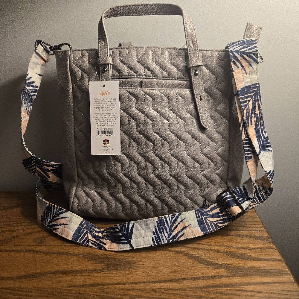 Lug Gray Crossbody Bag with Patterned Strap
